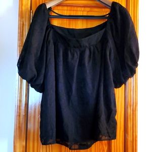 LAST ONE!! Black Sheer floral blouse square neckline pretty sleeves size XXL
